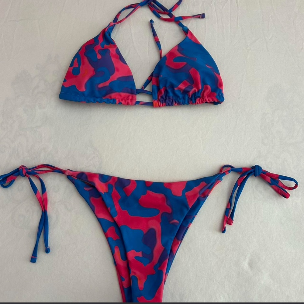 Pink and blue camouflage bikini set size medium